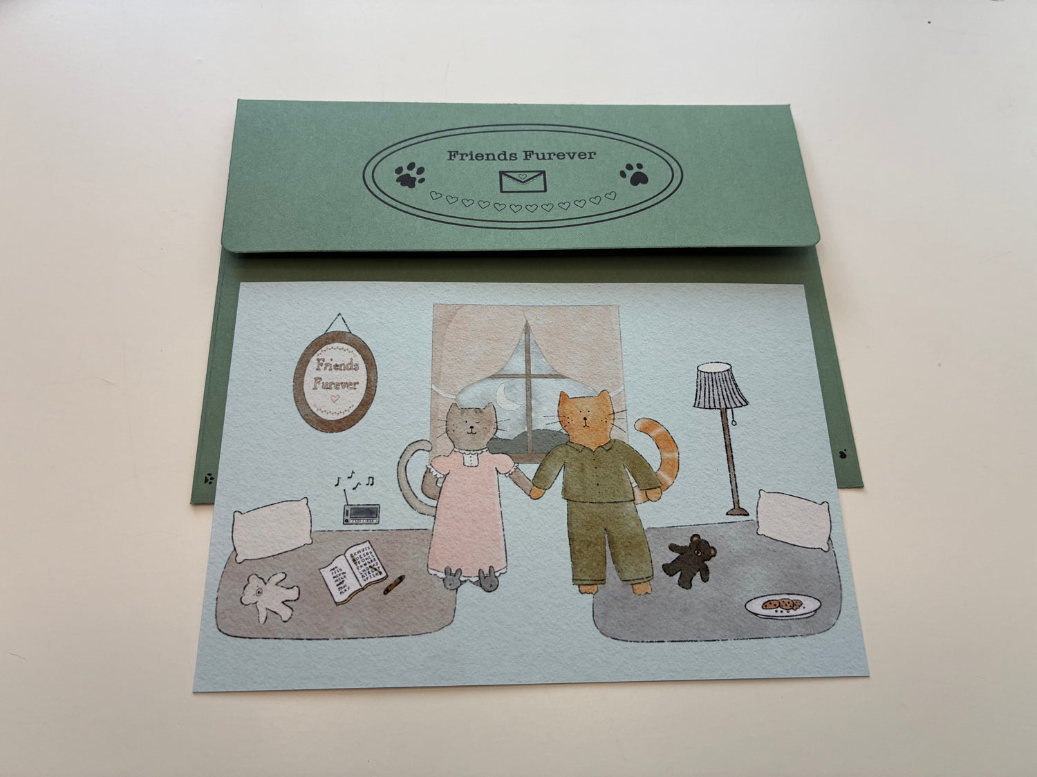 (envelope with postcard): Envelope with postcard art print from Friends Furever Mail Club monthly subscription